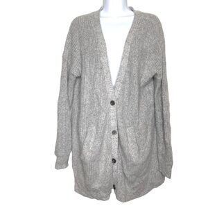 FREE PEOPLE Women's Cozy Grey Alpaca Wool Mohair Button Oversized Cardigan Sz S